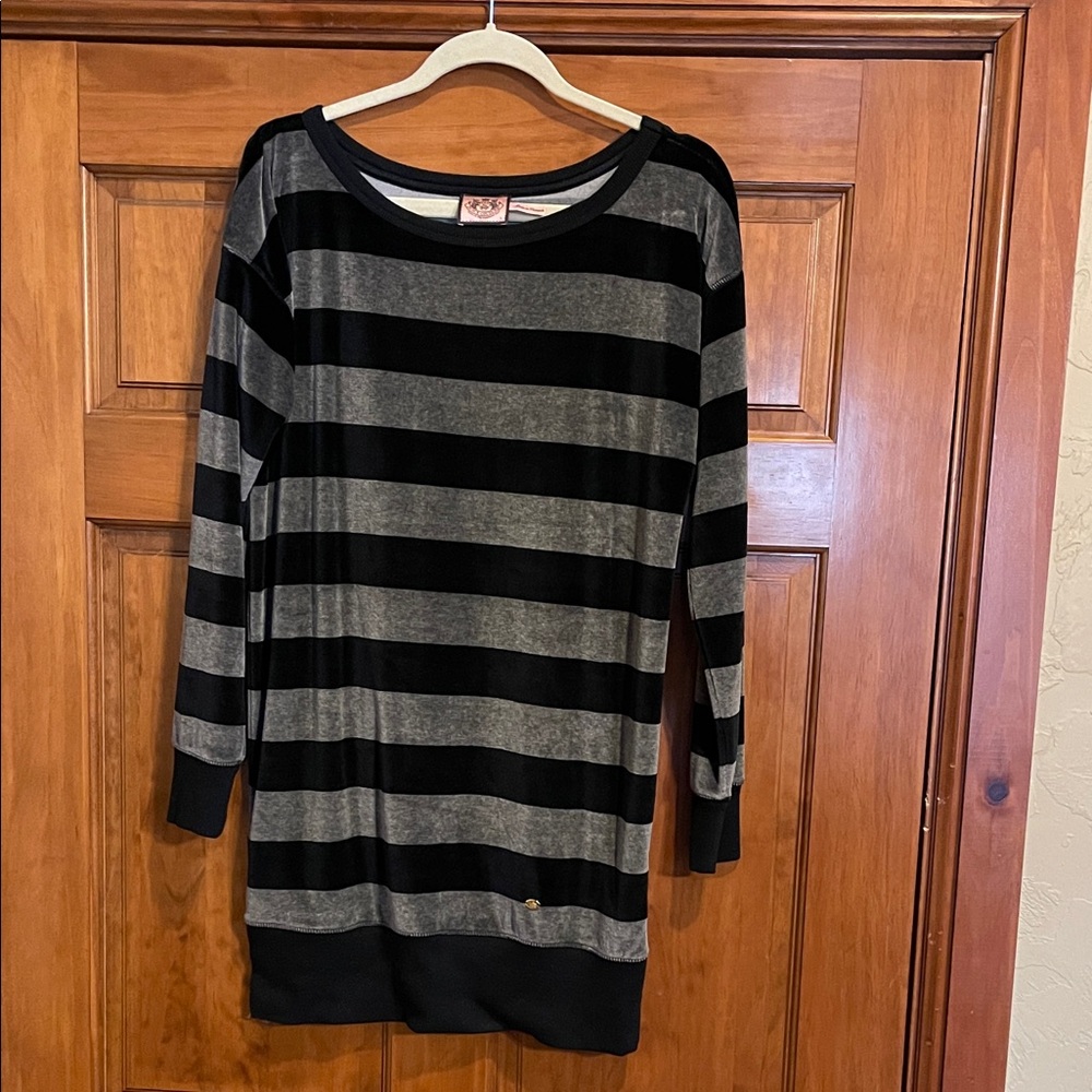 Black and Gray Striped Sweater Dress